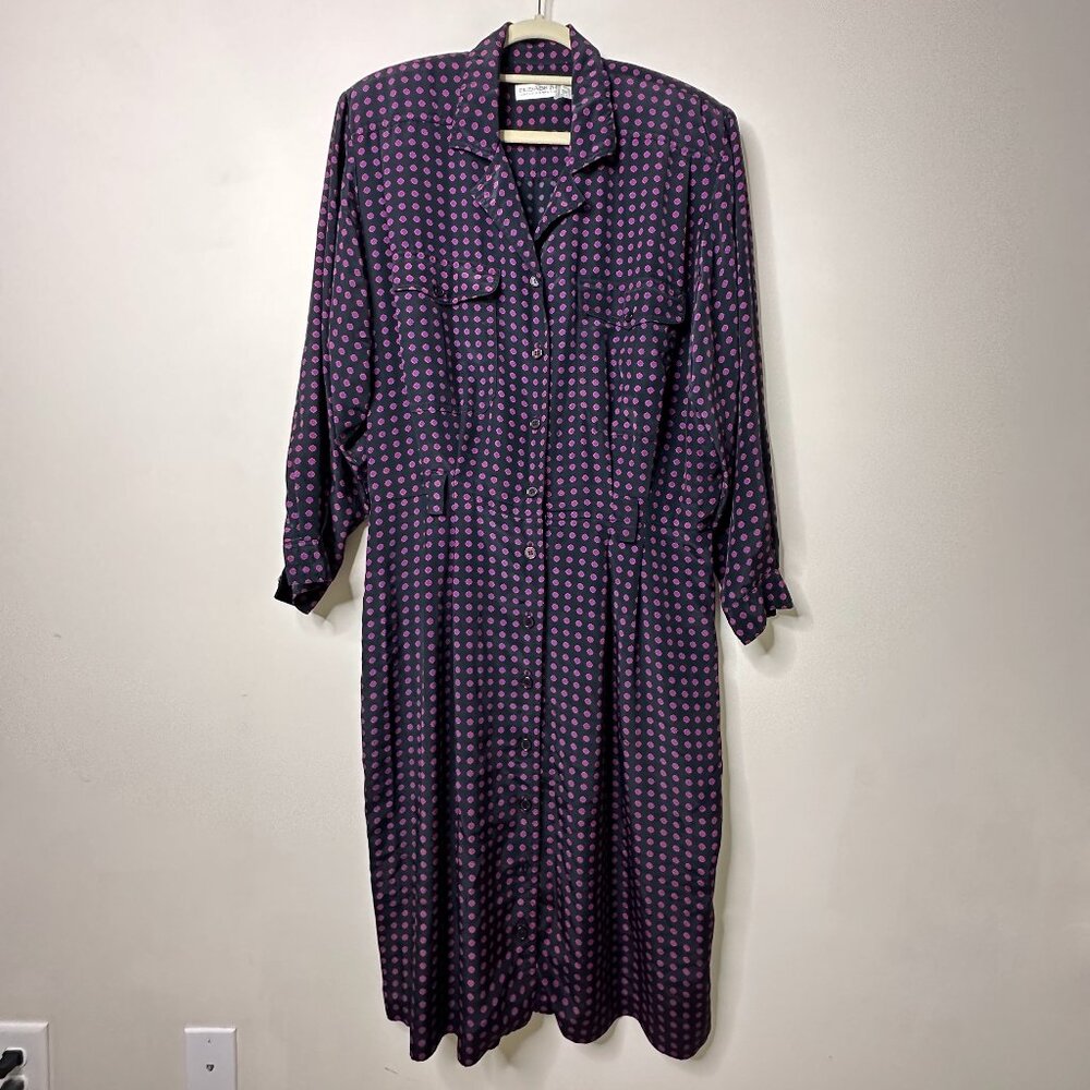 ELISABETH Liz Claiborne Black Abstract Long Sleeve Collared Dress Women's 18 - Picture 1 of 5
